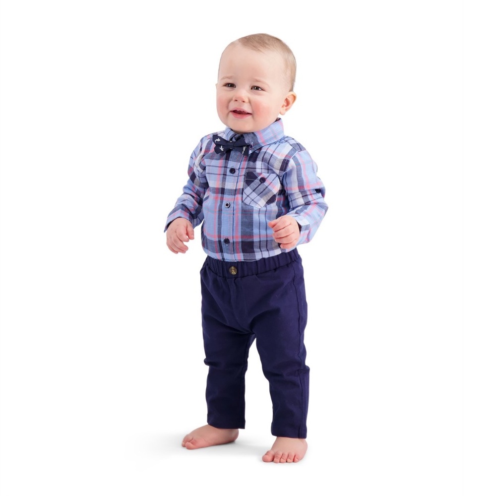 Baby Boy Blue & Coral Baby Boys Buttondown Set